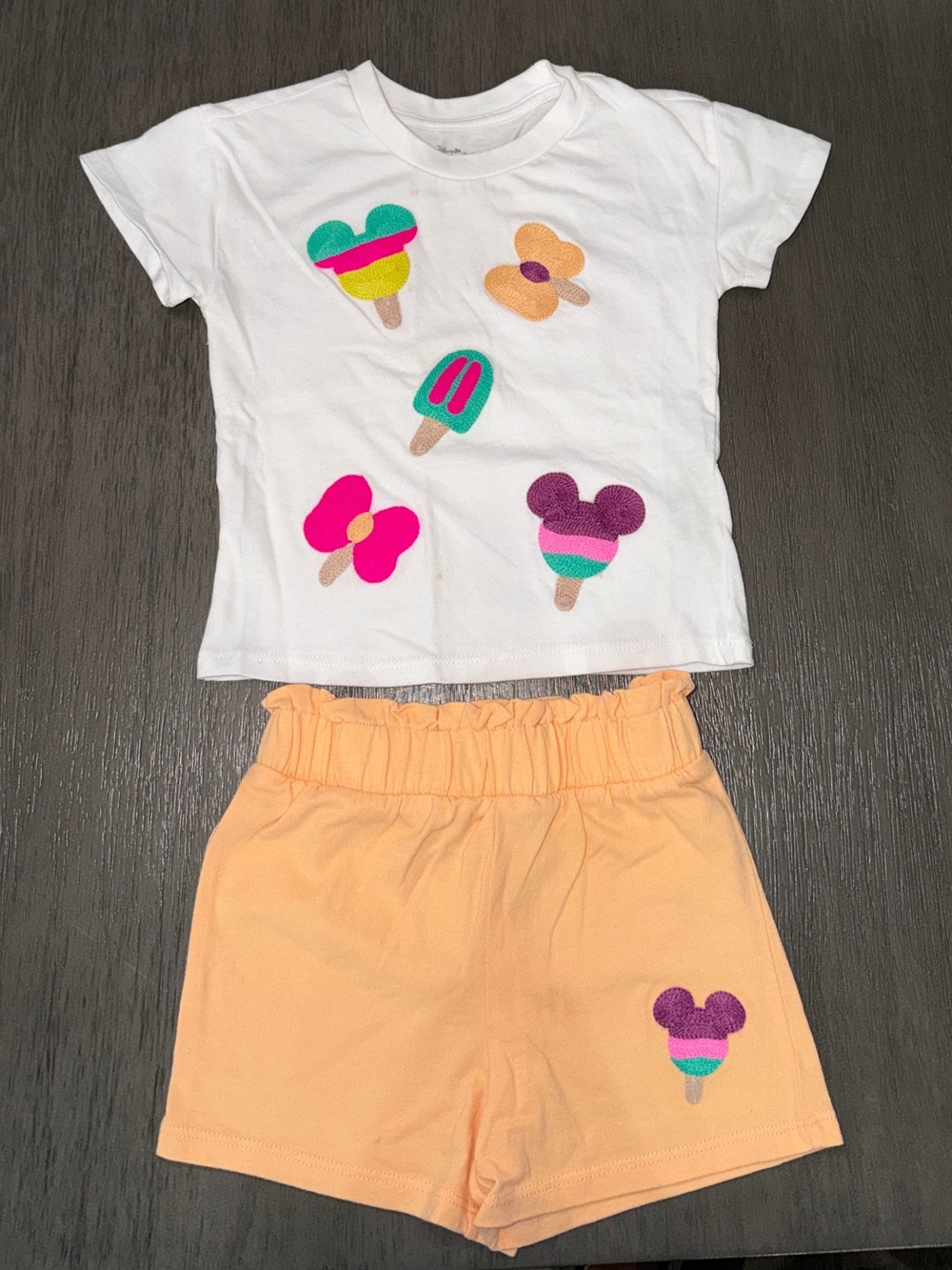 Disney White Ice Cream Graphic Tee and Peach Shorts Set